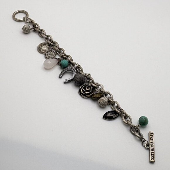 American Eagle Charm Bracelet Horseshoe Flower Charms Silver Tone Live Your Life - Picture 5 of 7